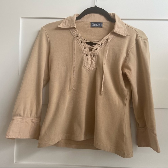 Garage 90s Y2K Beige Lace-Up Top - Picture 2 of 14